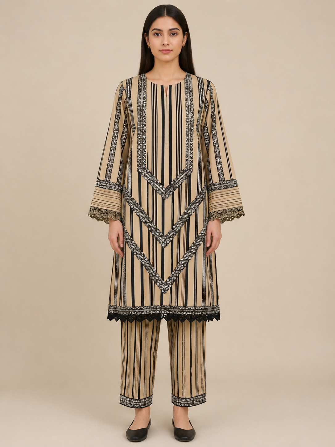 Blue bandhani style suit with white lace